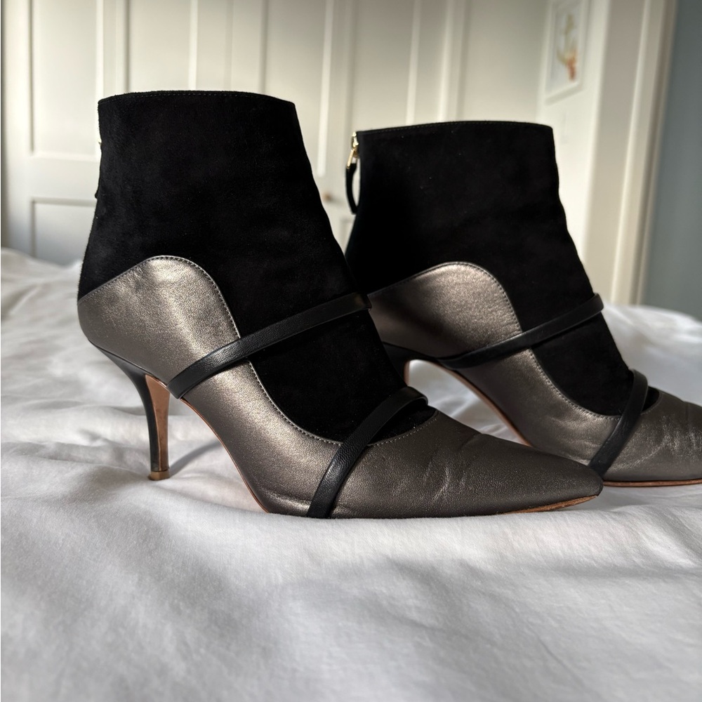Malone Souliers Black and Silver Heeled Boots with Stiletto Heel